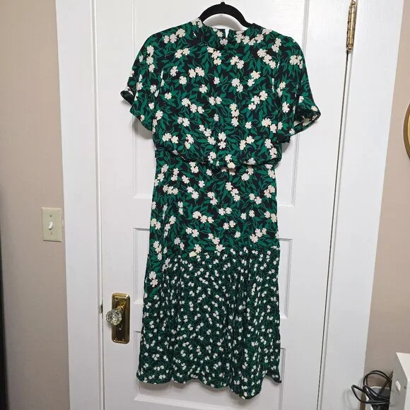 Green mixed floral blouson midi dress Ann Taylor size 0 - Picture 2 of 11